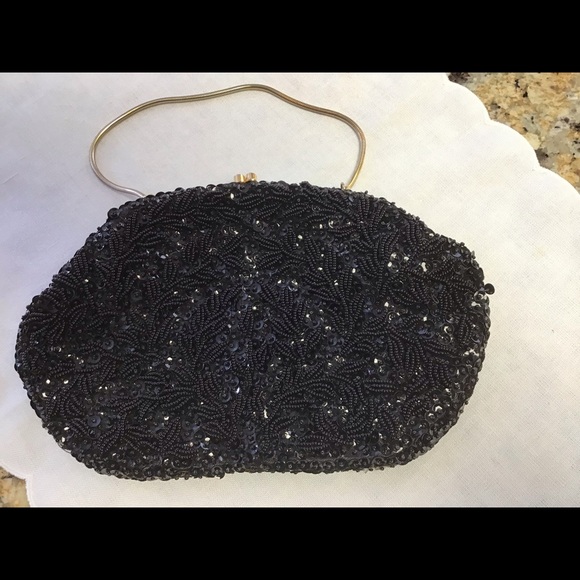 Vintage black beaded evening bag. - Picture 4 of 4
